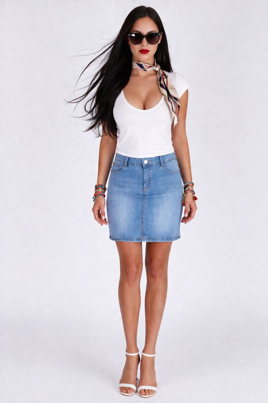 Fraternel Damen Jeans Rock Used kurz Bleistiftrock Stretchdenim R006