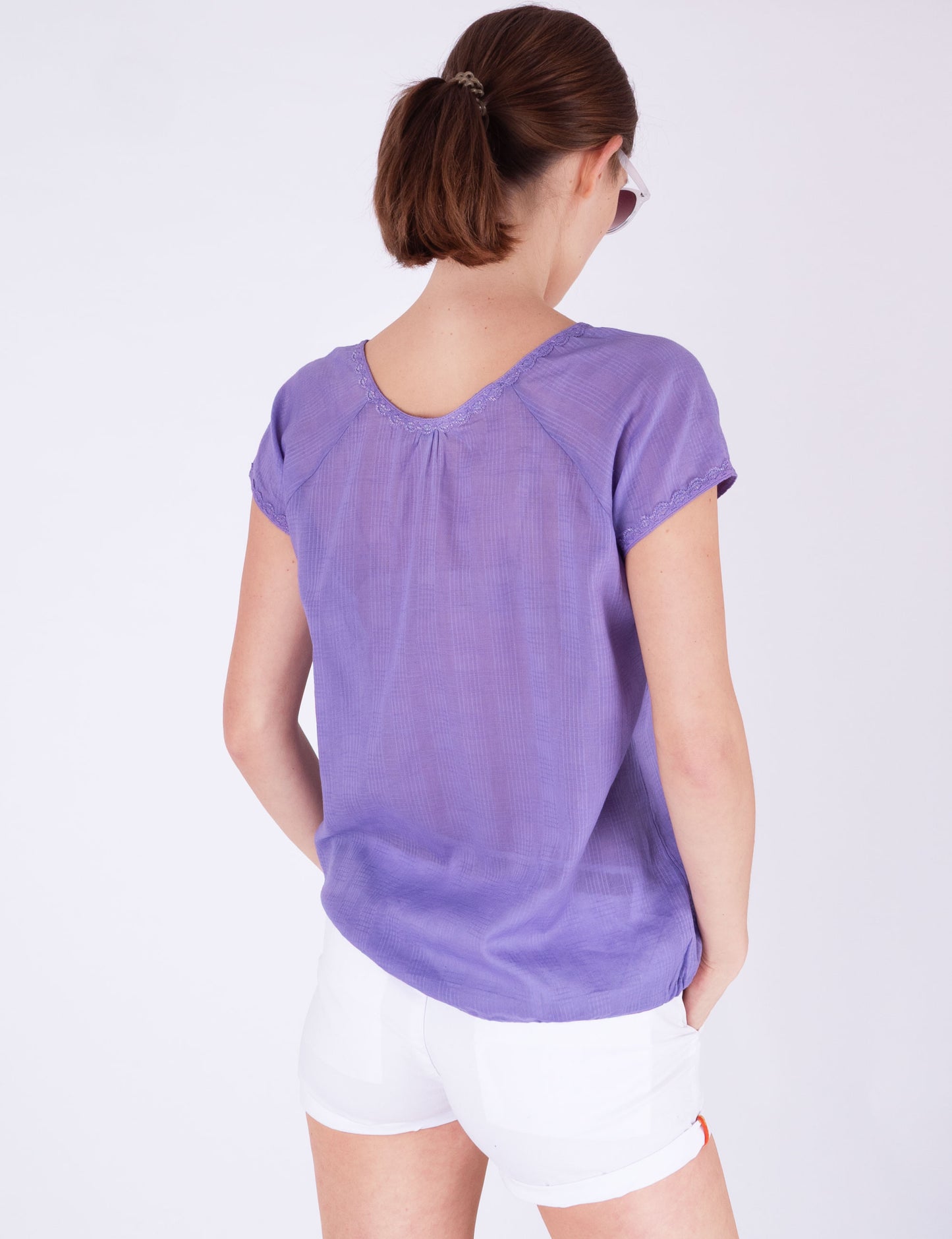 Fraternel Leichtes Damen Blusenshirt Sommerlich Luftig Rundhals Kurzarm Femininer Schnitt T002