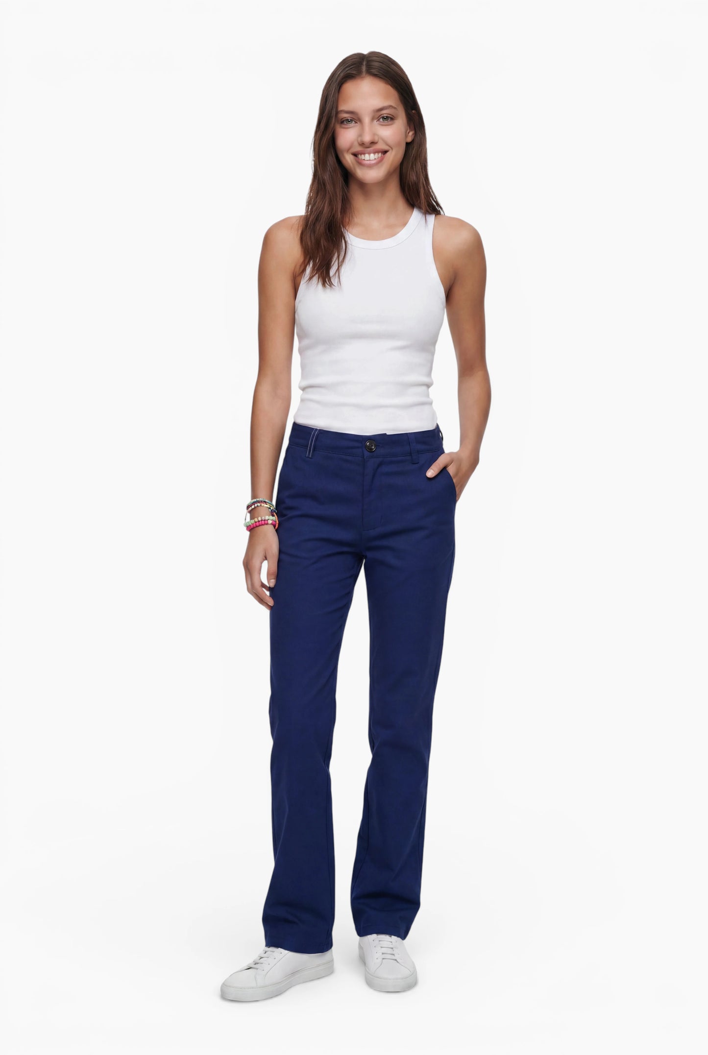 Fraternel Damen Chino Hose – Weite Straight Leg Stoffhose aus Baumwolle mit Stretch H118