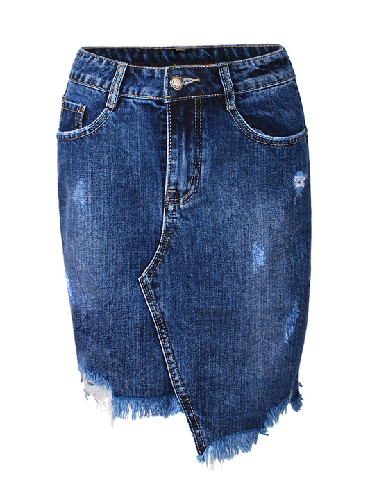 Fraternel Damen Jeansrock Vintage Five Pocket, Denim Minirock A-Linie R003