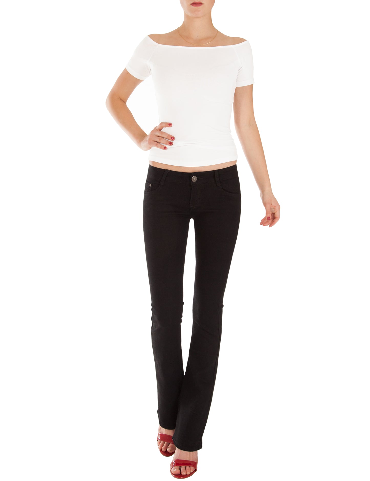 Fraternel Damen Bootcut Jeans Hüftjeans Stretch Five Pocket Schlaghose H037