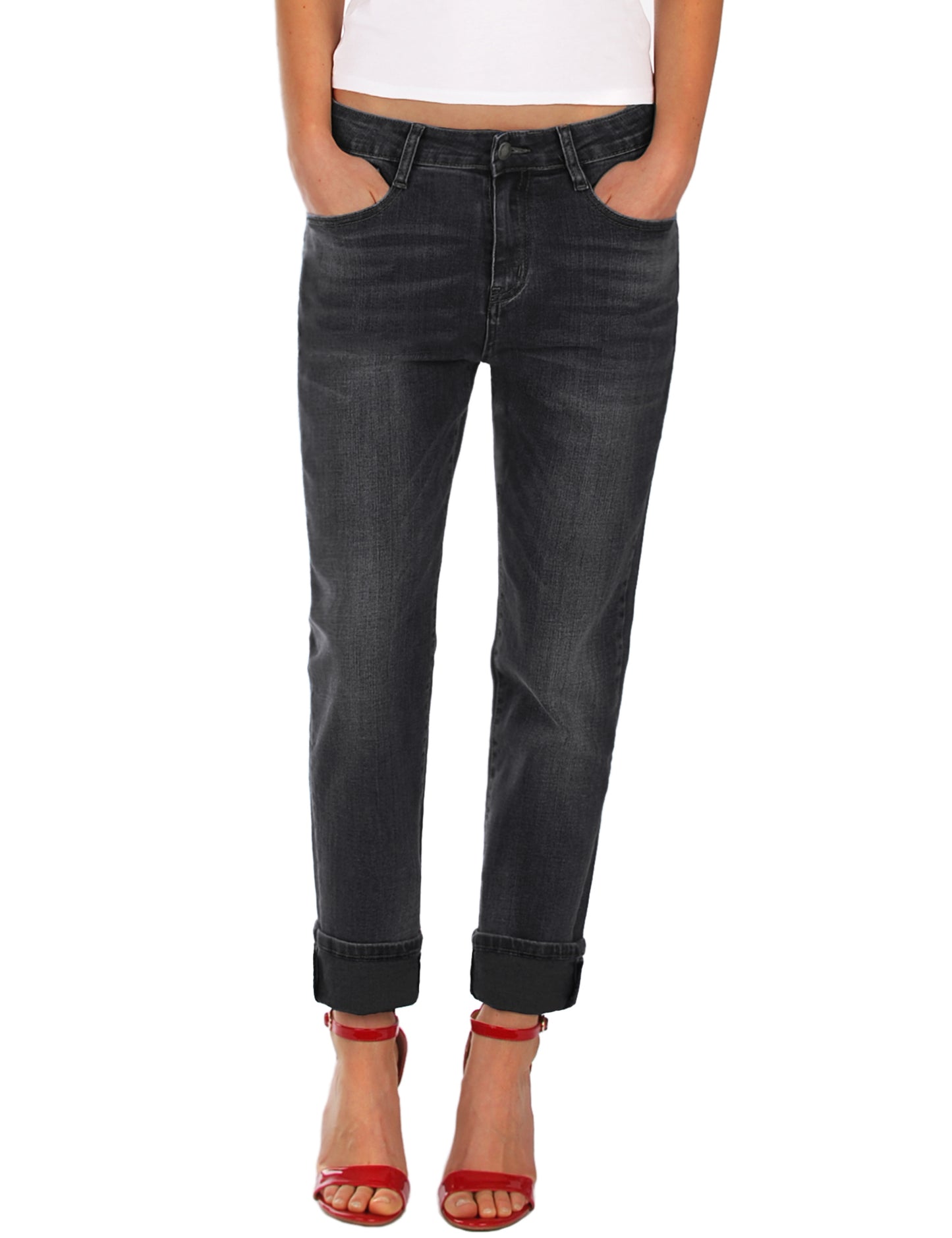 Fraternel Damen Boyfriend Jeans Loose Fit im Used Look – Relaxed Baggy Five Pocket Denim H085