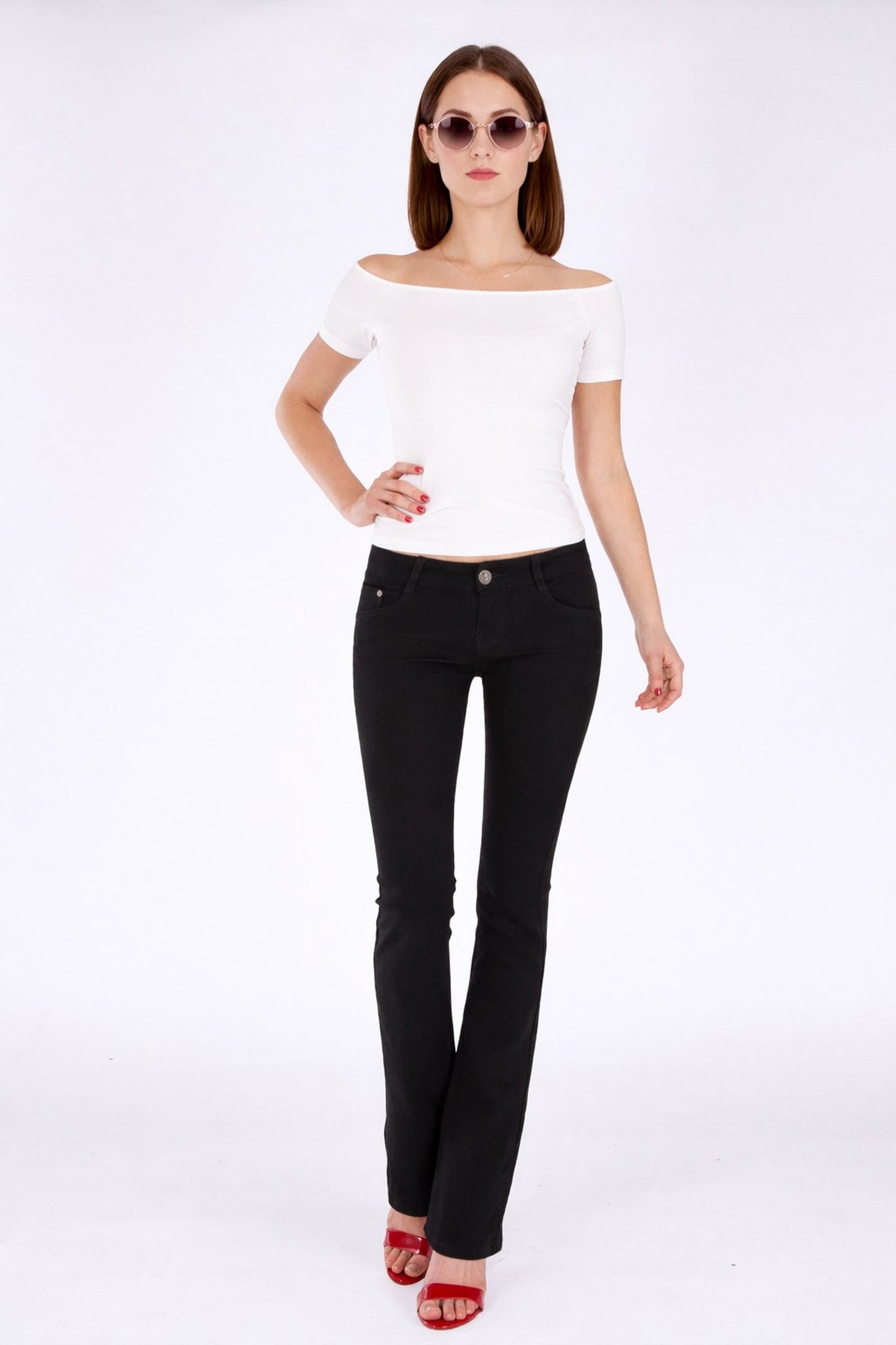 Fraternel Damen Bootcut Jeans Hüftjeans Stretch Five Pocket Schlaghose H037