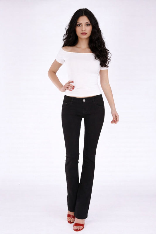 Fraternel Damen Bootcut Jeans Hüftjeans Stretch Five Pocket Schlaghose H037