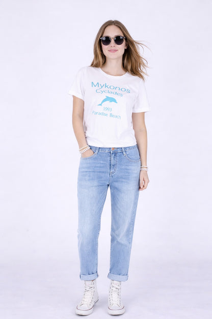 Fraternel Damen Boyfriend Jeans Loose Fit im Used Look – Relaxed Baggy Five Pocket Denim H085