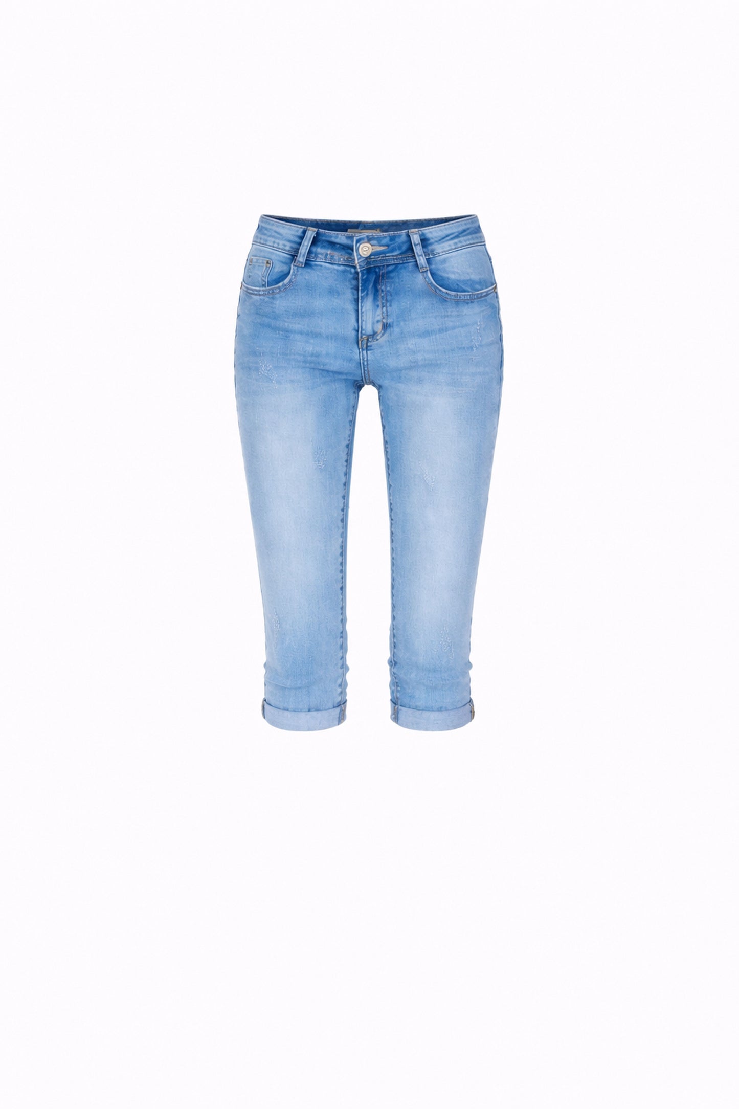 Fraternel Capri-Jeans Damen Knie¬lang Used-Look Stretch Five-Pocket Hellblau H088
