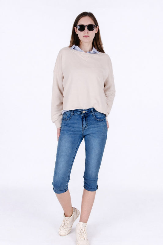 Fraternel Damen Capri Jeans Hosen Shorts im Five-Pocket-Design 3/4 H096