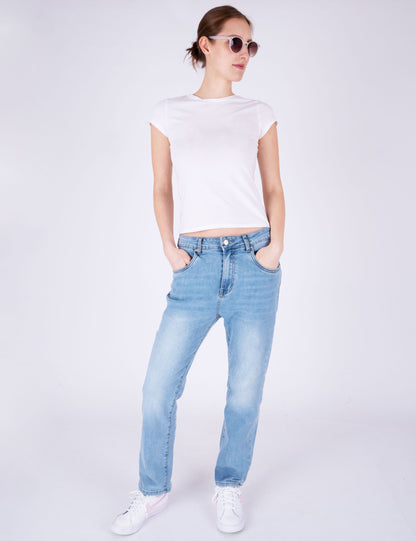 Fraternel Damen Loose Baggy Jeans, Helles Denim Blue, Five Pocket, Used Waschung H108