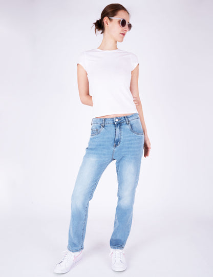 Fraternel Damen Loose Baggy Jeans, Helles Denim Blue, Five Pocket, Used Waschung H108