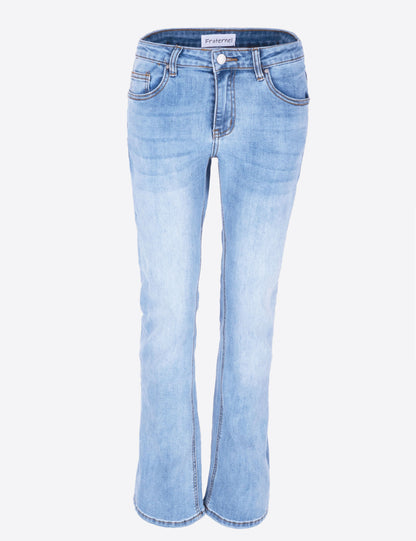Fraternel Damen Low Waist Bootcut Jeans Denim Blue Five Pocket Used Waschung H109