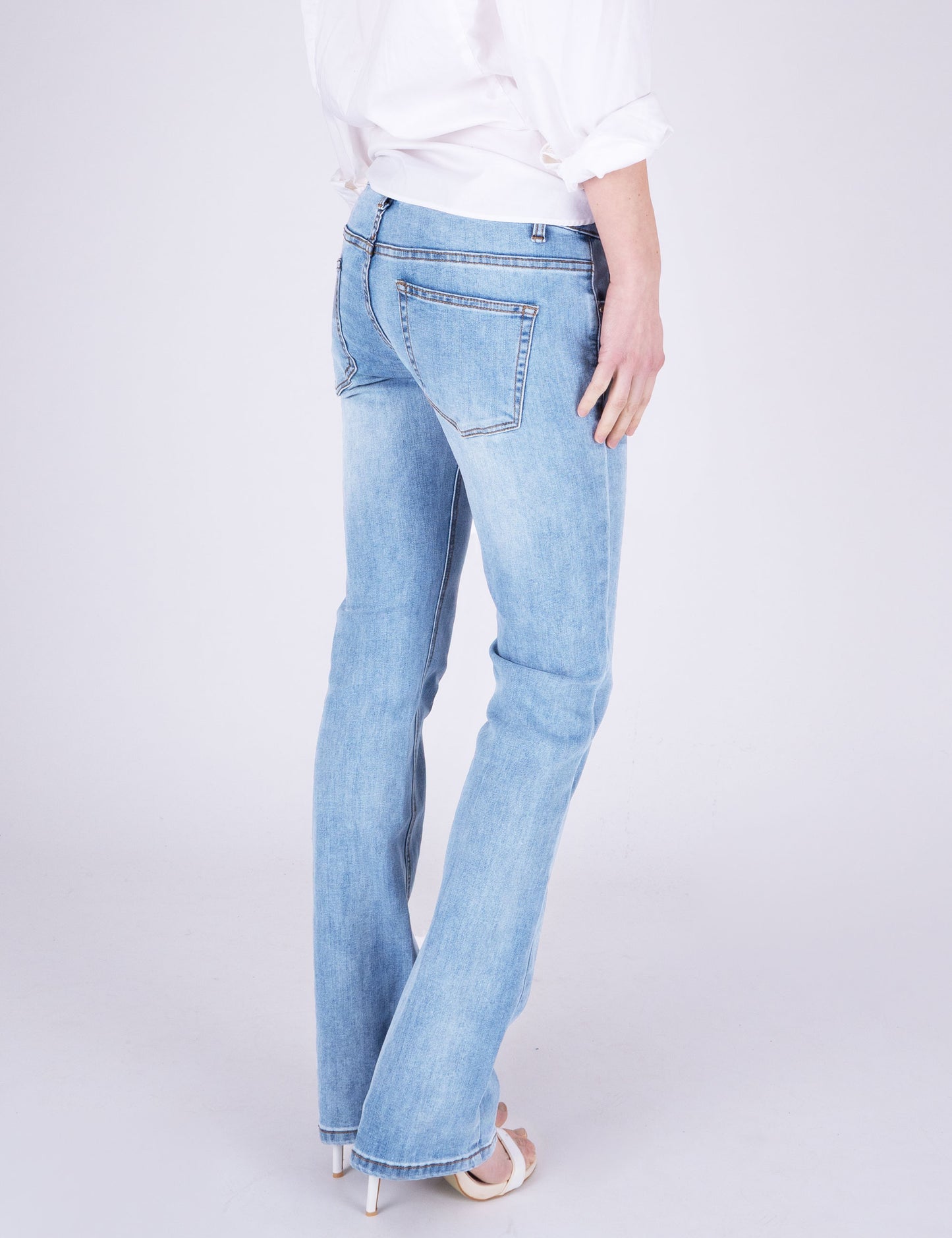 Fraternel Damen Low Waist Bootcut Jeans Denim Blue Five Pocket Used Waschung H109