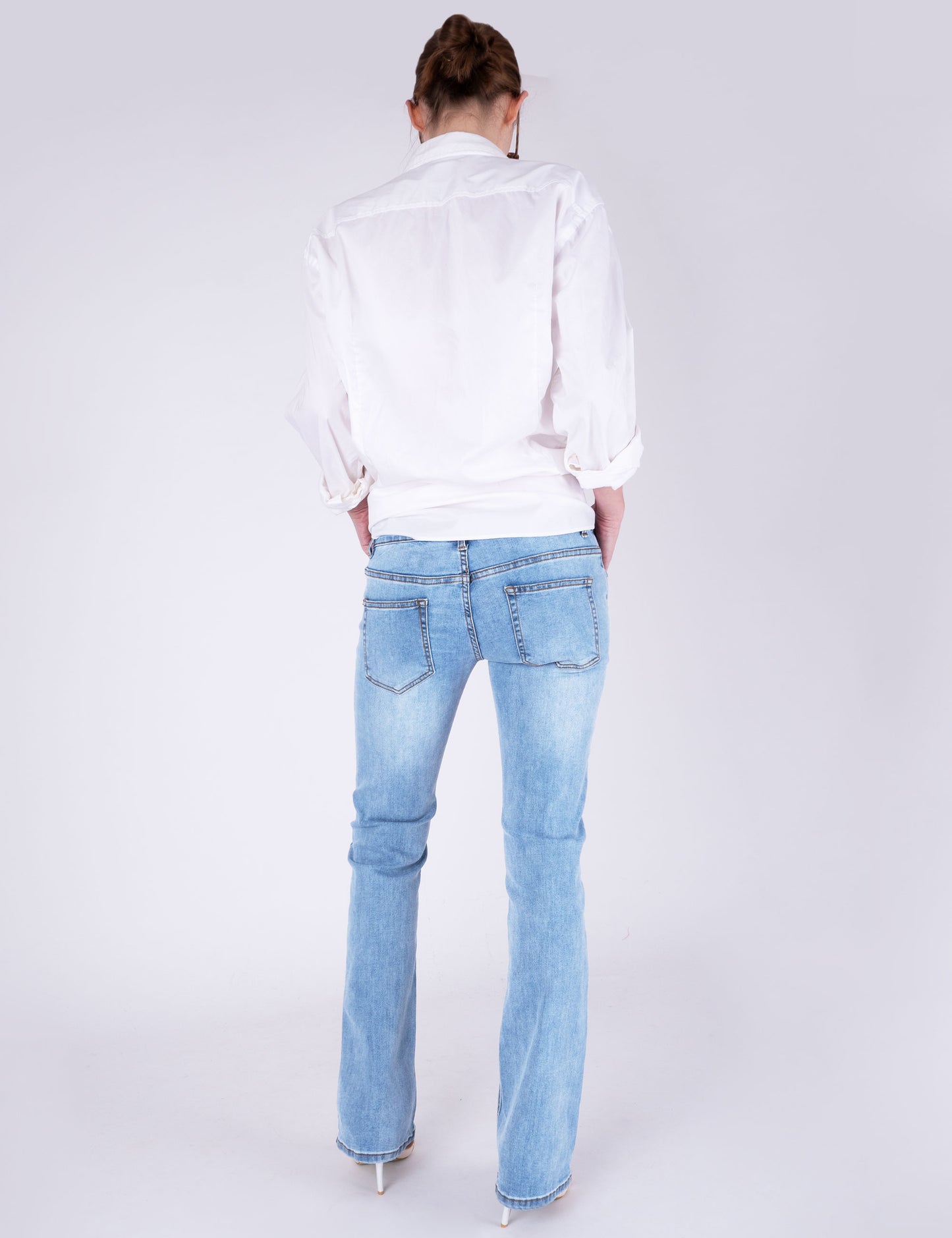 Fraternel Damen Low Waist Bootcut Jeans Denim Blue Five Pocket Used Waschung H109