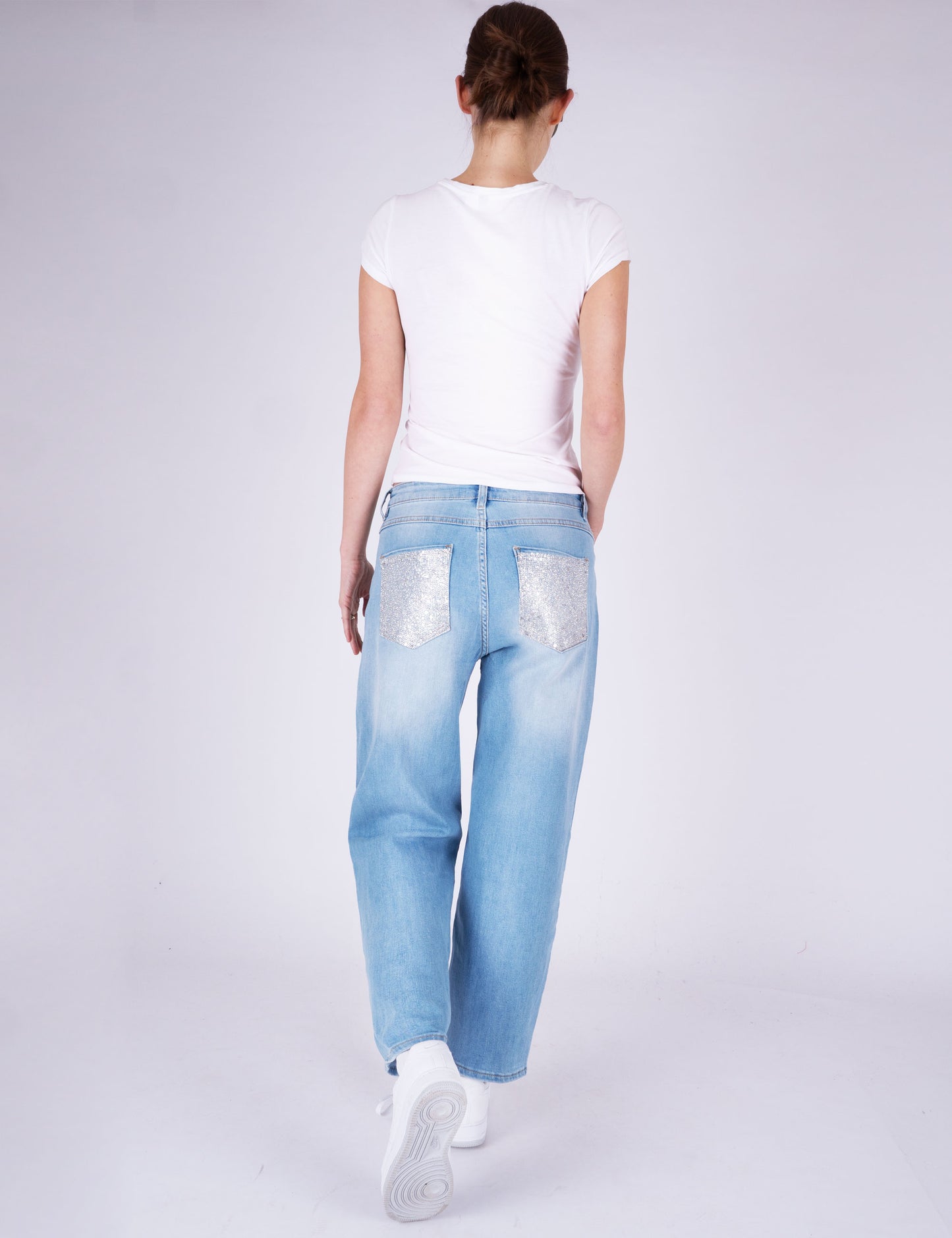Fraternel Damen Designer Jeans Loose Fit Glam Jeans Pailetten Look  Stretch Bequeme Passform H117