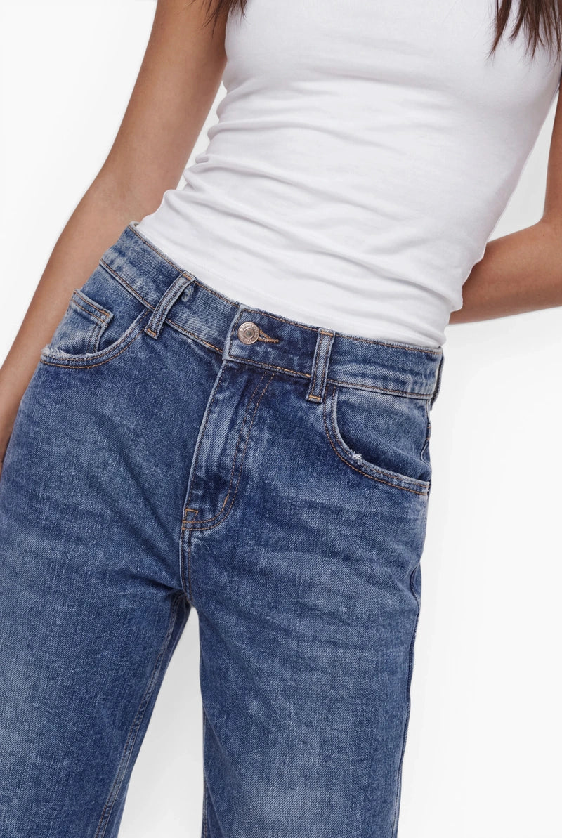 Fraternel Damen Baggy Jeans – Weite Boyfriend Jeans mit teilelastischem Bund und Used-Waschung H119