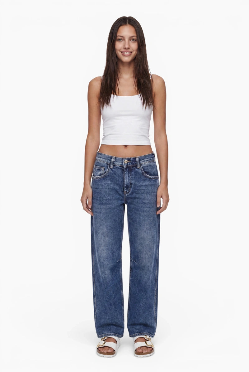 Fraternel Damen Baggy Jeans – Weite Boyfriend Jeans mit teilelastischem Bund und Used-Waschung H119