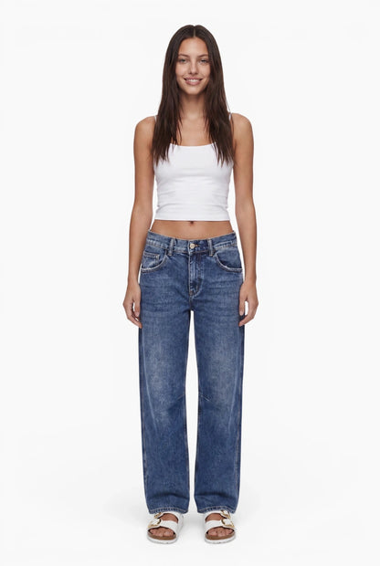 Fraternel Damen Baggy Jeans – Weite Boyfriend Jeans mit teilelastischem Bund und Used-Waschung H119
