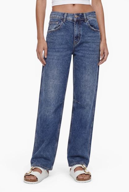 Fraternel Damen Baggy Jeans – Weite Boyfriend Jeans mit teilelastischem Bund und Used-Waschung H119