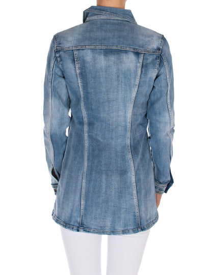 Fraternel Damen Jeansmantel in Hellblau mit Stretch und Used-Waschung J010