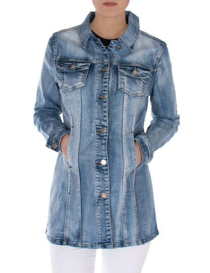 Fraternel Damen Jeansmantel in Hellblau mit Stretch und Used-Waschung J010