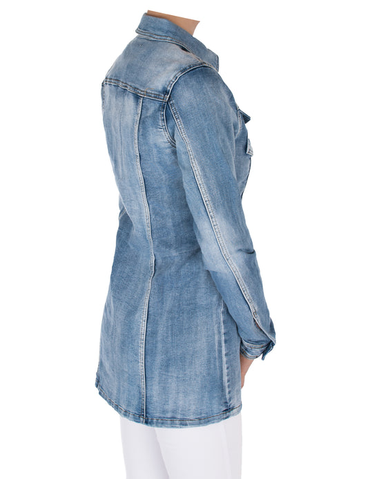 Fraternel Damen Jeansmantel in Hellblau mit Stretch und Used-Waschung J010