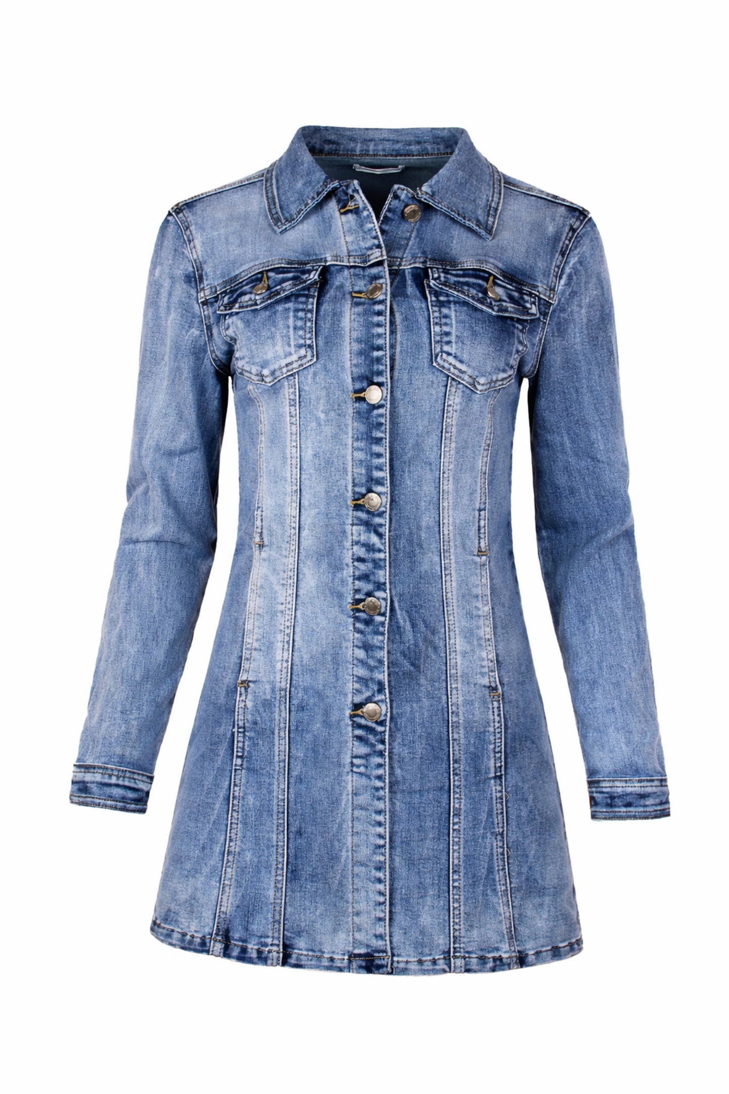Fraternel Damen Jeansmantel in Hellblau mit Stretch und Used-Waschung J010