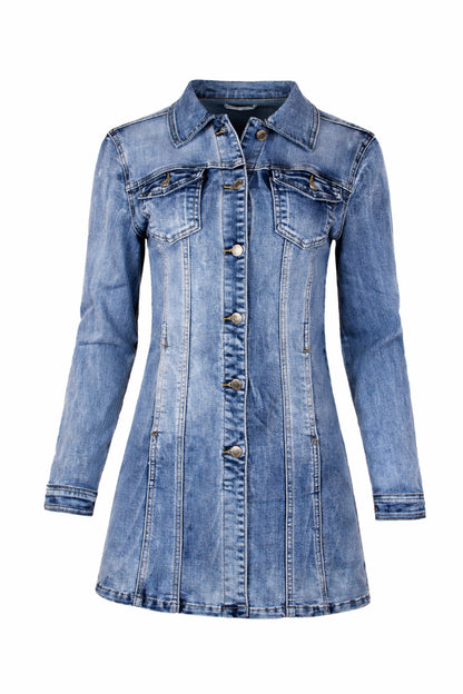 Fraternel Damen Jeansmantel in Hellblau mit Stretch und Used-Waschung J010