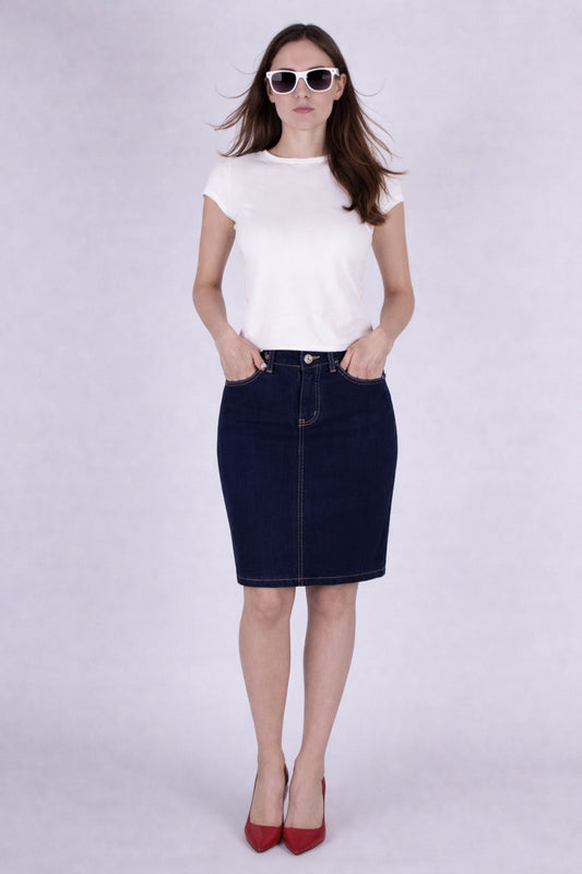 Fraternel Damen Jeans Rock knielang Bleistift stretch R004