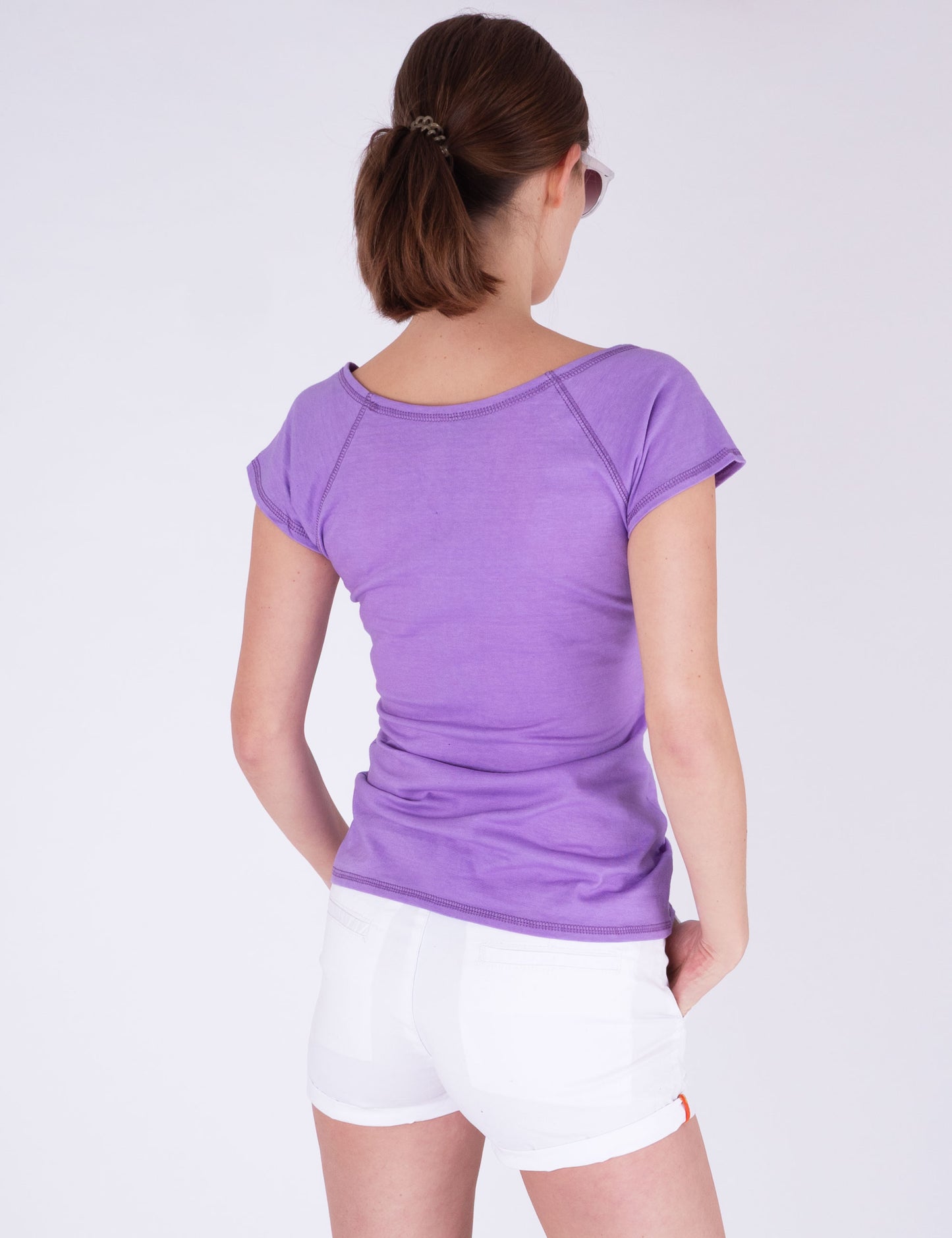 Fraternel Damen Basis Shirt mit Rundhalsausschnitt, tailliertes Kurzarmshirt T001