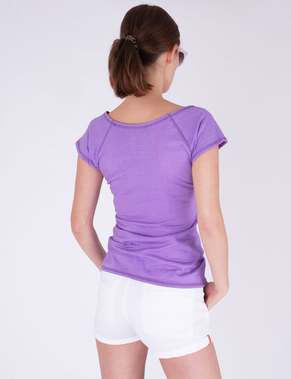 Fraternel Damen Basis Shirt mit Rundhalsausschnitt, tailliertes Kurzarmshirt T001