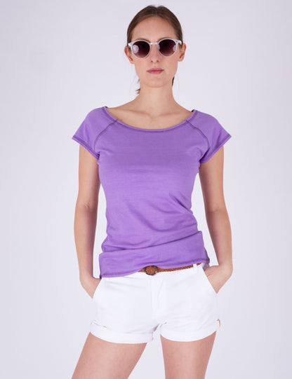 Fraternel Damen Basis Shirt mit Rundhalsausschnitt, tailliertes Kurzarmshirt T001