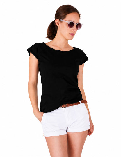 Fraternel Damen Basis Shirt mit Rundhalsausschnitt, tailliertes Kurzarmshirt T001