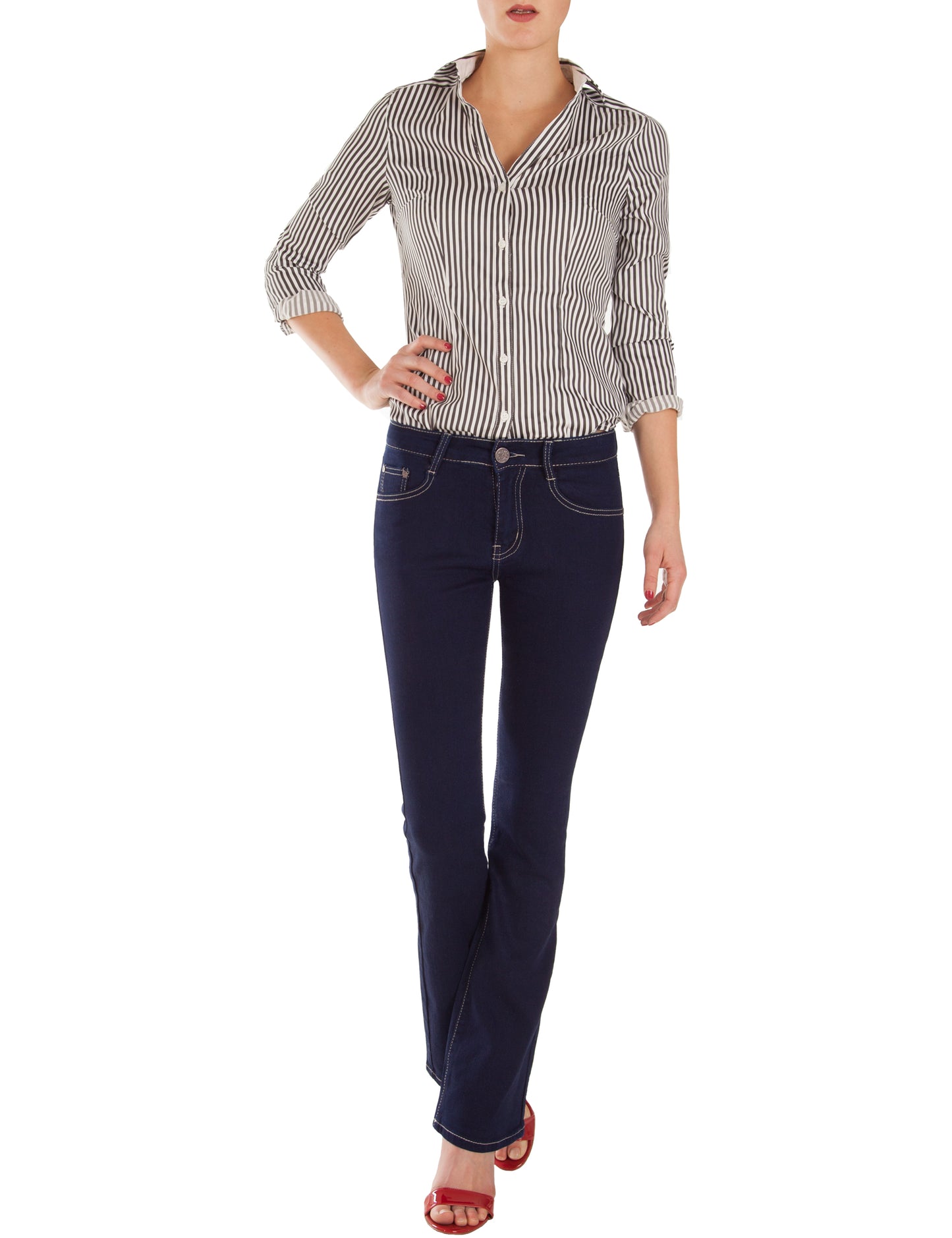 Fraternel Damen Bootcut Jeans Low / Mid Rise Five Pocket H035