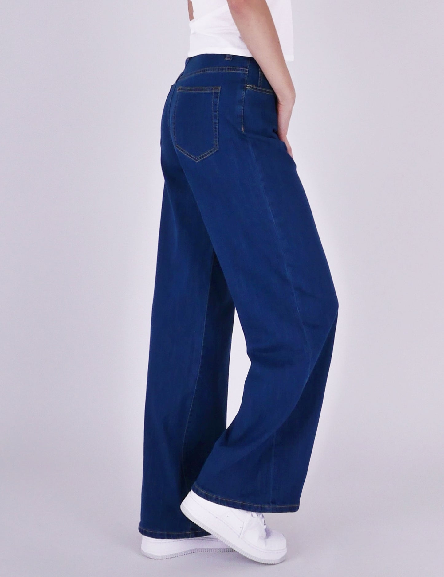 Fraternel Damen Wide Leg Jeans mit Bundfalte, Moderner Relaxed Fit H113