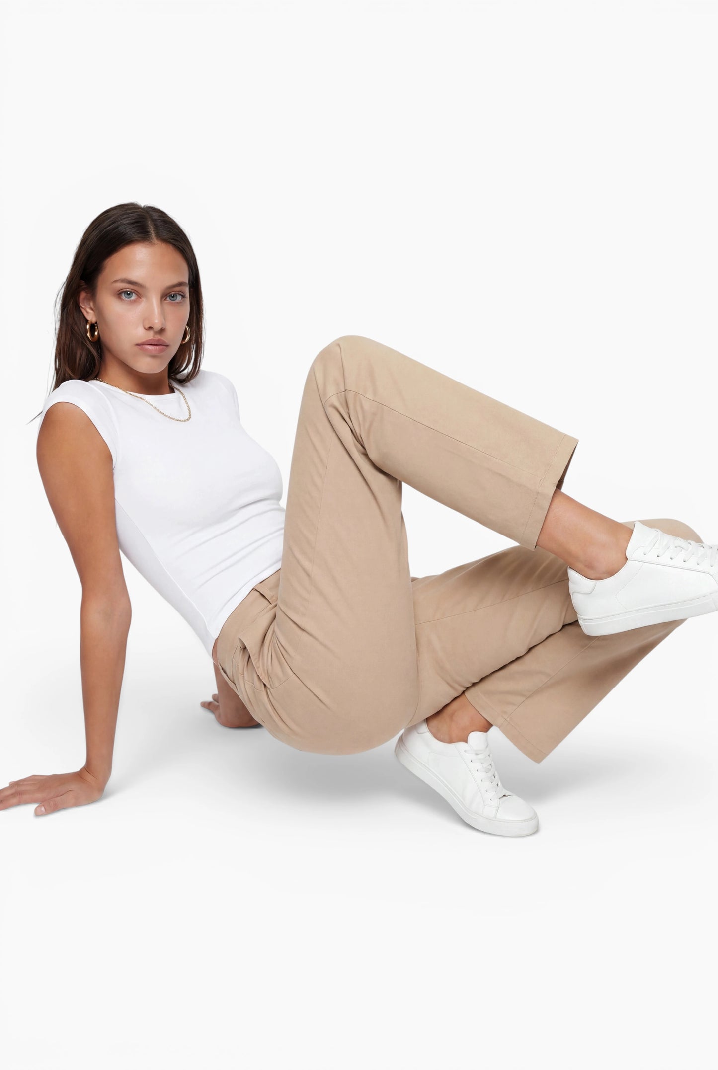 Fraternel Damen Chino Hose – Weite Straight Leg Stoffhose aus Baumwolle mit Stretch H118