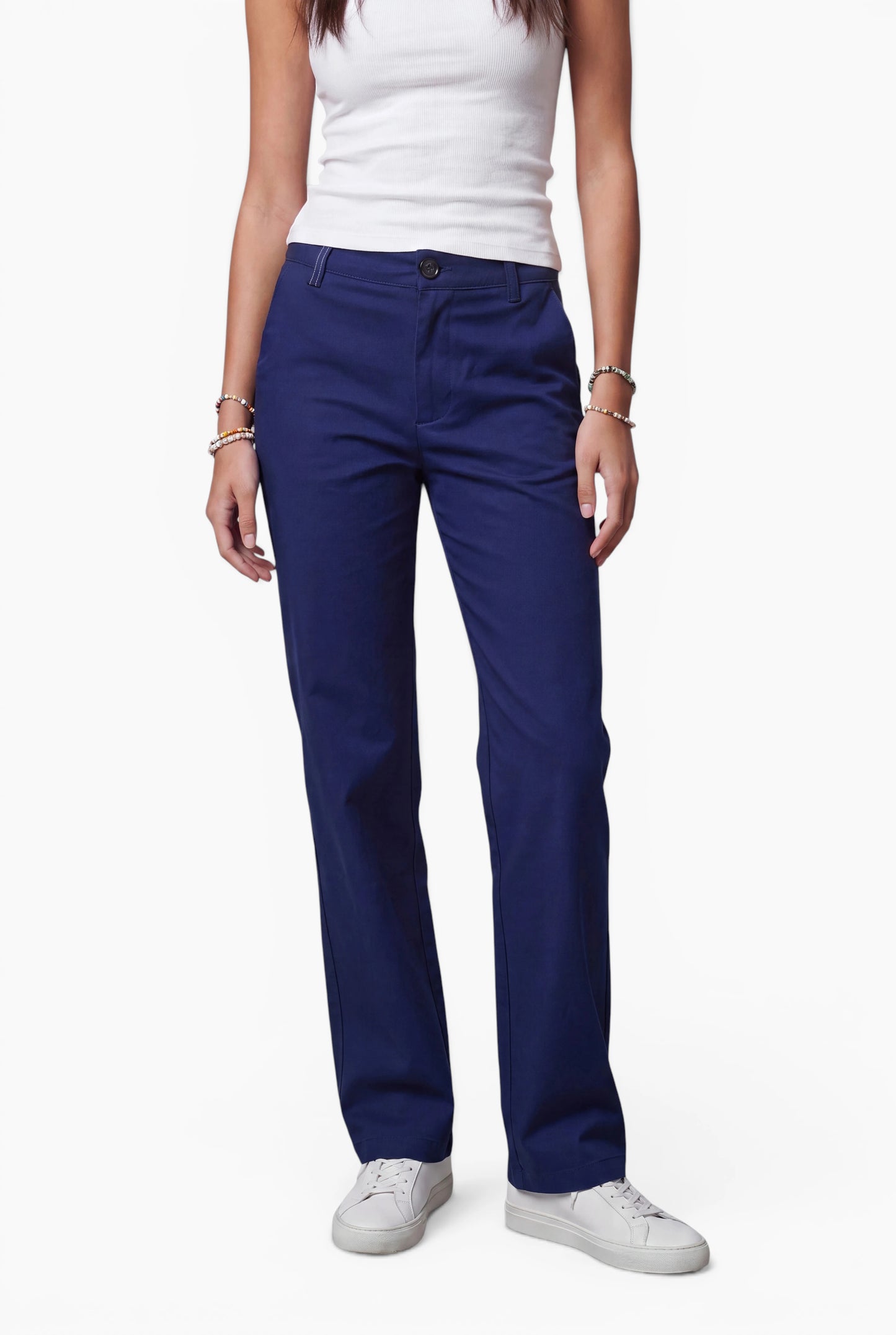 Fraternel Damen Chino Hose – Weite Straight Leg Stoffhose aus Baumwolle mit Stretch H118