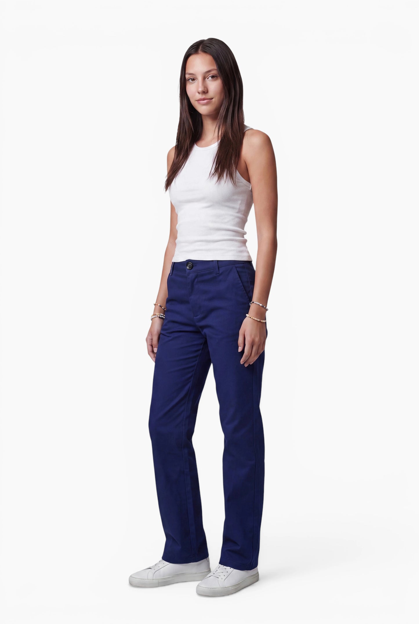 Fraternel Damen Chino Hose – Weite Straight Leg Stoffhose aus Baumwolle mit Stretch H118
