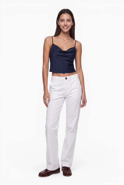Fraternel Damen Chino Hose – Weite Straight Leg Stoffhose aus Baumwolle mit Stretch H118