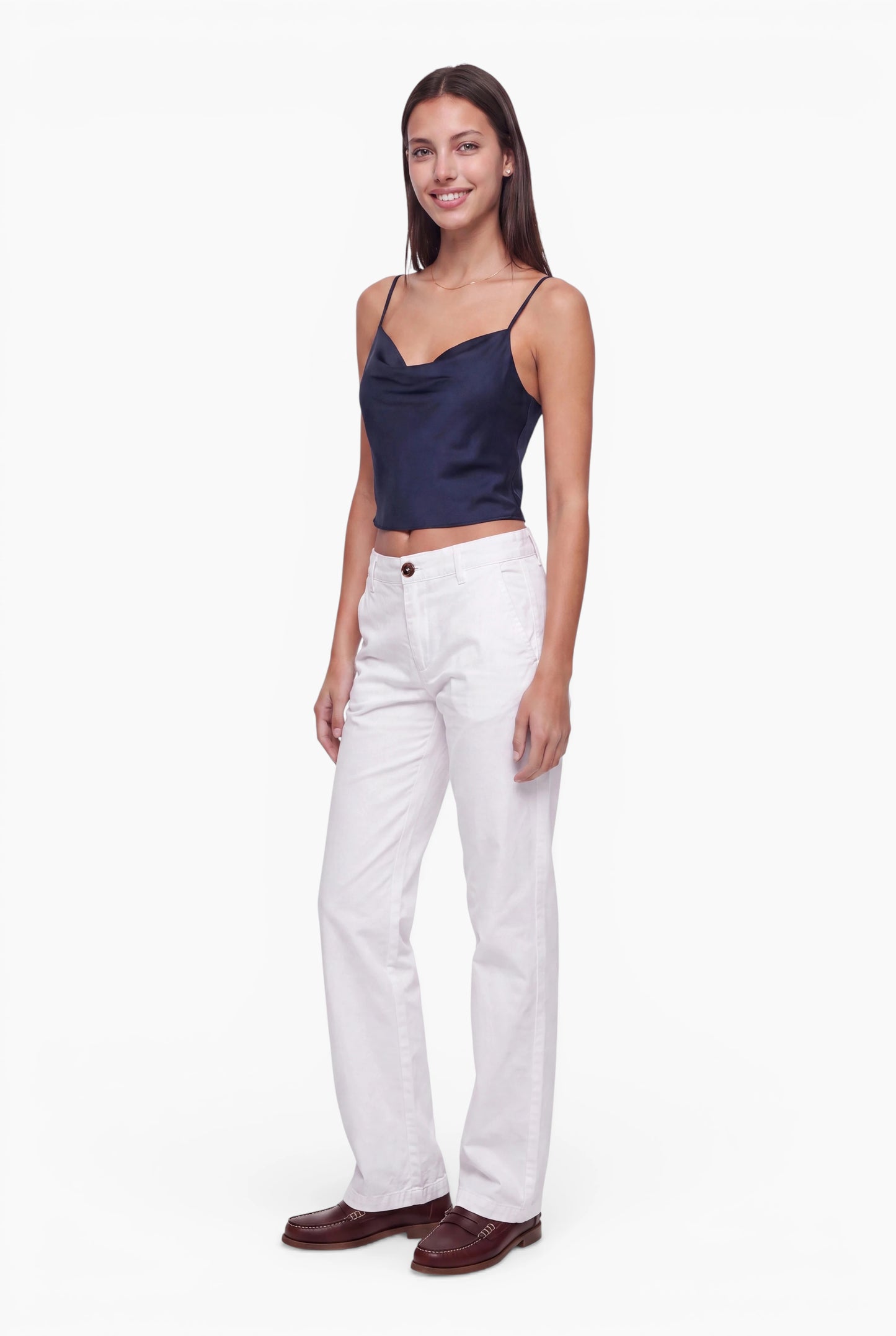 Fraternel Damen Chino Hose – Weite Straight Leg Stoffhose aus Baumwolle mit Stretch H118