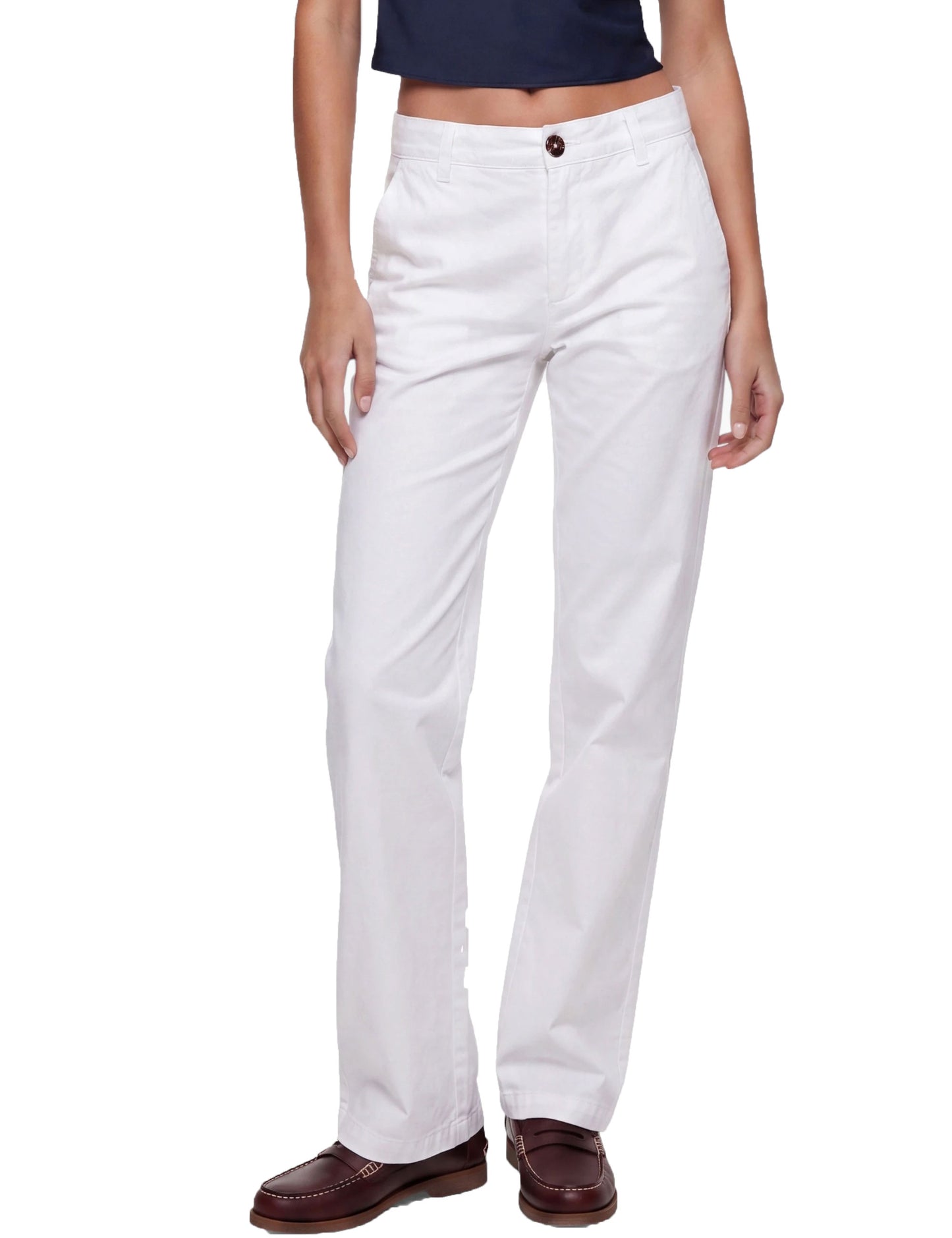 Fraternel Damen Chino Hose – Weite Straight Leg Stoffhose aus Baumwolle mit Stretch H118