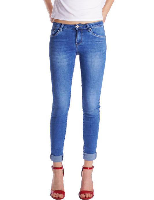 Fraternel Damen Skinny Hüftjeans – Stretch Five-Pocket Jeanshose H051