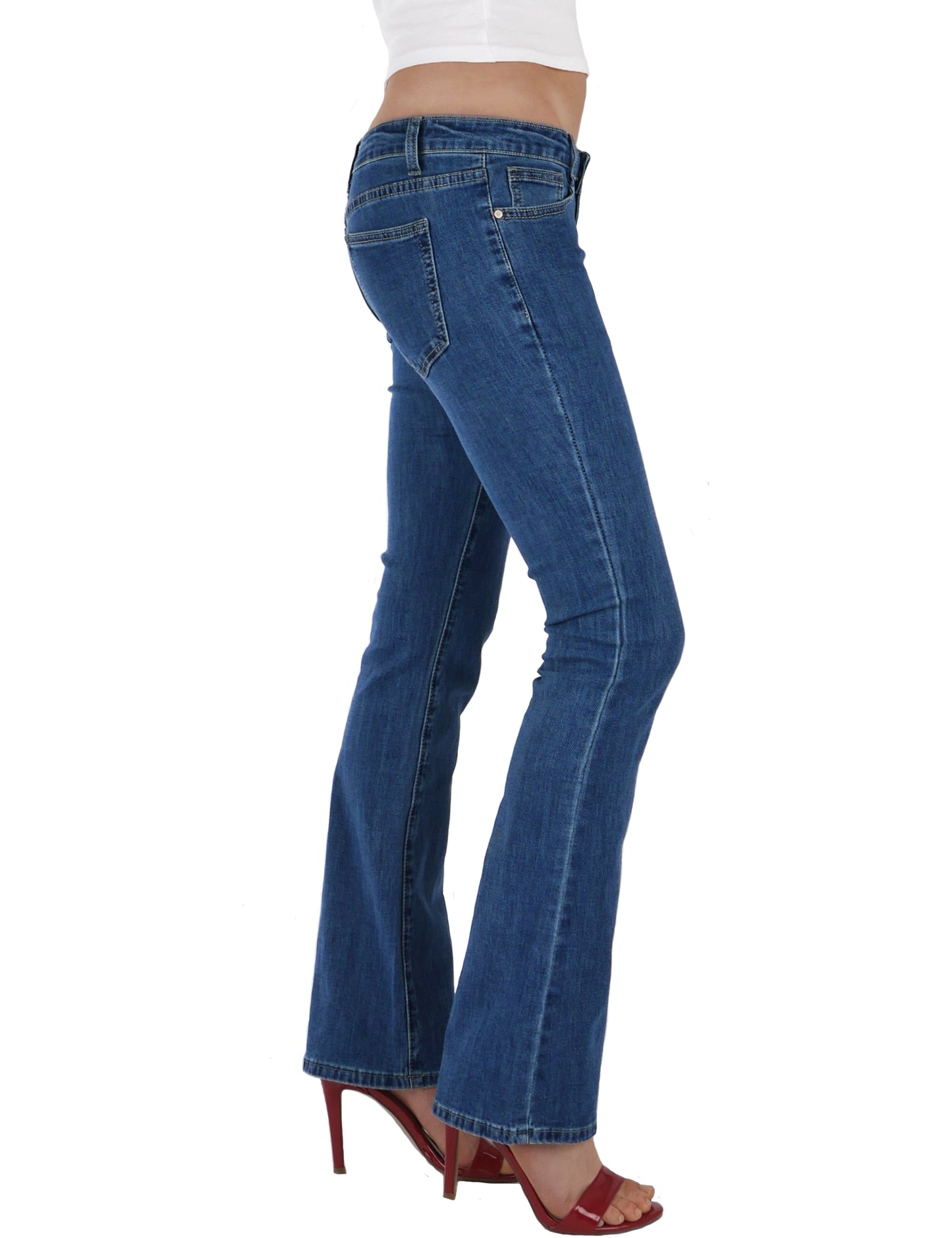 Fraternel Damen Bootcut Jeans Hüftjeans Stretch Five Pocket Schlaghose H037