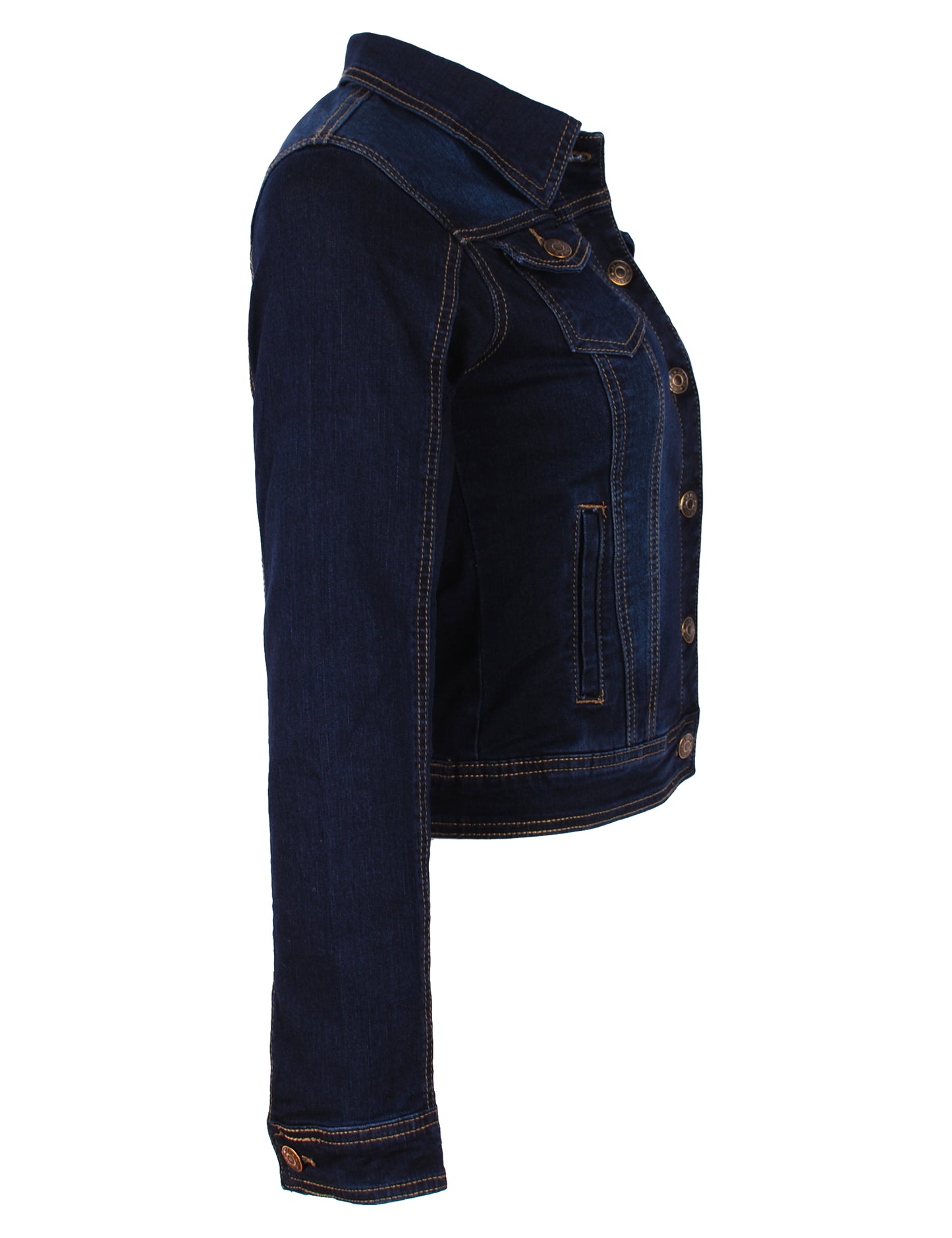 Fraternel Damen Jeansjacke, Taillierte Stretch Denim Jacket mit Knopfleiste, Brust- & Seitentaschen, Casual Used Look J011