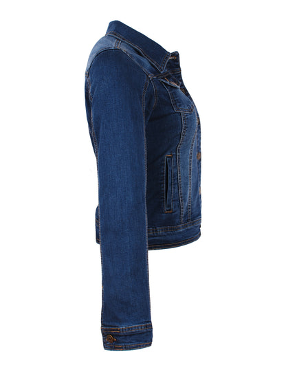 Fraternel Damen Jeansjacke, Taillierte Stretch Denim Jacket mit Knopfleiste, Brust- & Seitentaschen, Casual Used Look J011