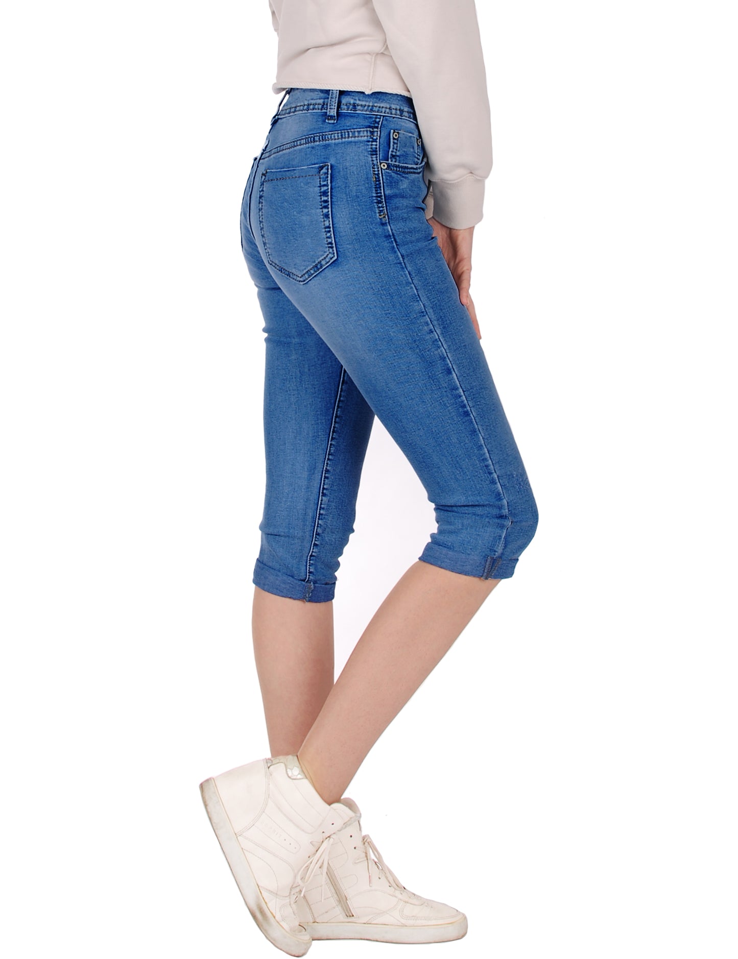 Fraternel Damen Capri Jeans Hosen Shorts im Five-Pocket-Design 3/4 H096