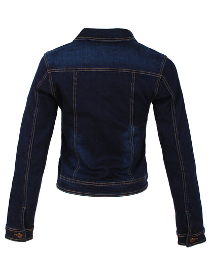 Fraternel Damen Jeansjacke, Taillierte Stretch Denim Jacket mit Knopfleiste, Brust- & Seitentaschen, Casual Used Look J011