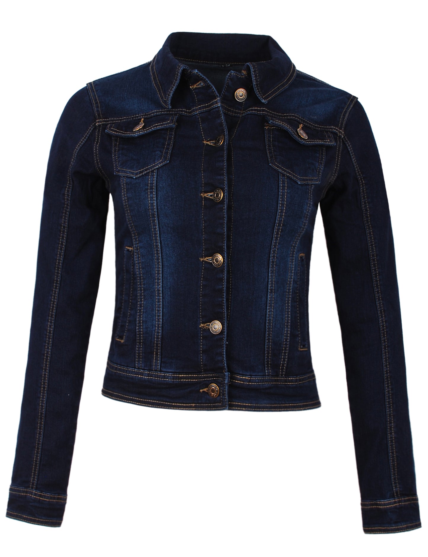Fraternel Damen Jeansjacke, Taillierte Stretch Denim Jacket mit Knopfleiste, Brust- & Seitentaschen, Casual Used Look J011