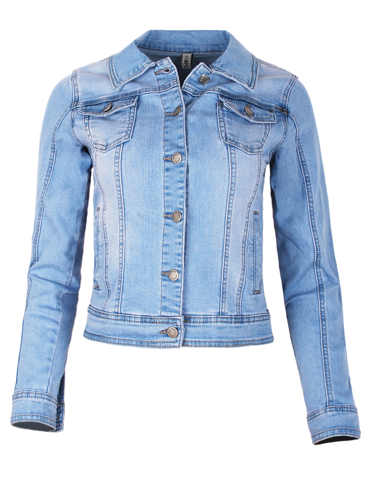 Fraternel Damen Jeansjacke, Taillierte Stretch Denim Jacket mit Knopfleiste, Brust- & Seitentaschen, Casual Used Look J011