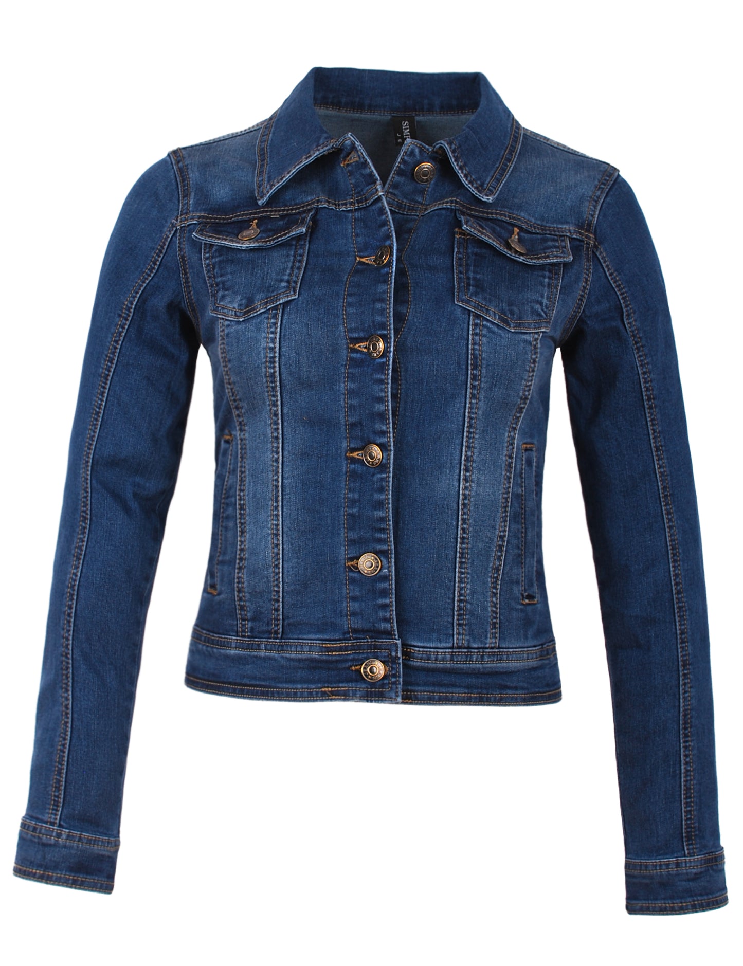 Fraternel Damen Jeansjacke, Taillierte Stretch Denim Jacket mit Knopfleiste, Brust- & Seitentaschen, Casual Used Look J011
