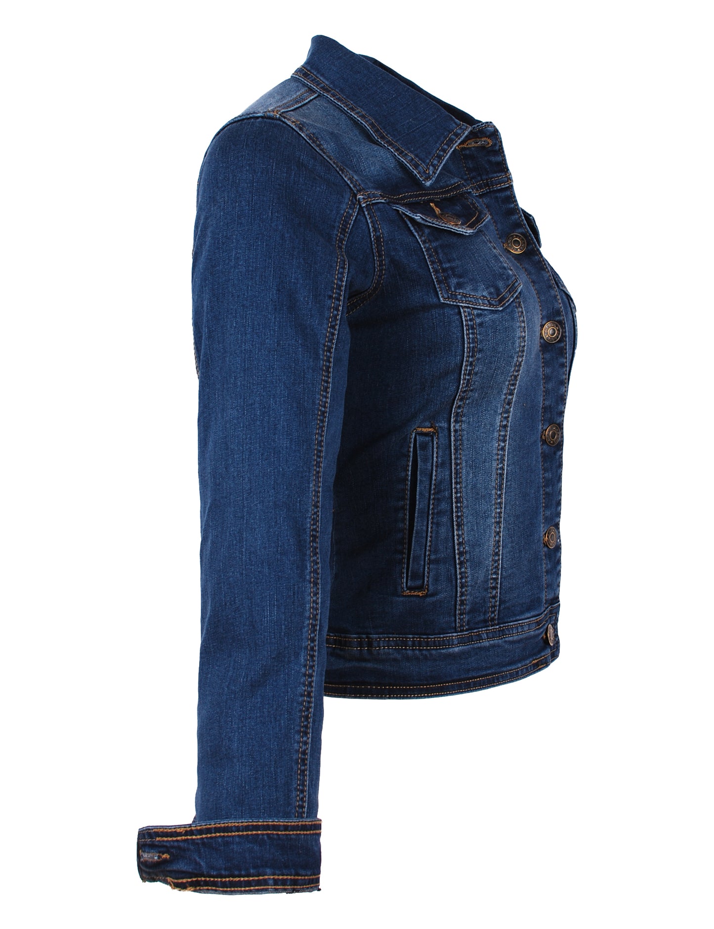 Fraternel Damen Jeansjacke, Taillierte Stretch Denim Jacket mit Knopfleiste, Brust- & Seitentaschen, Casual Used Look J011