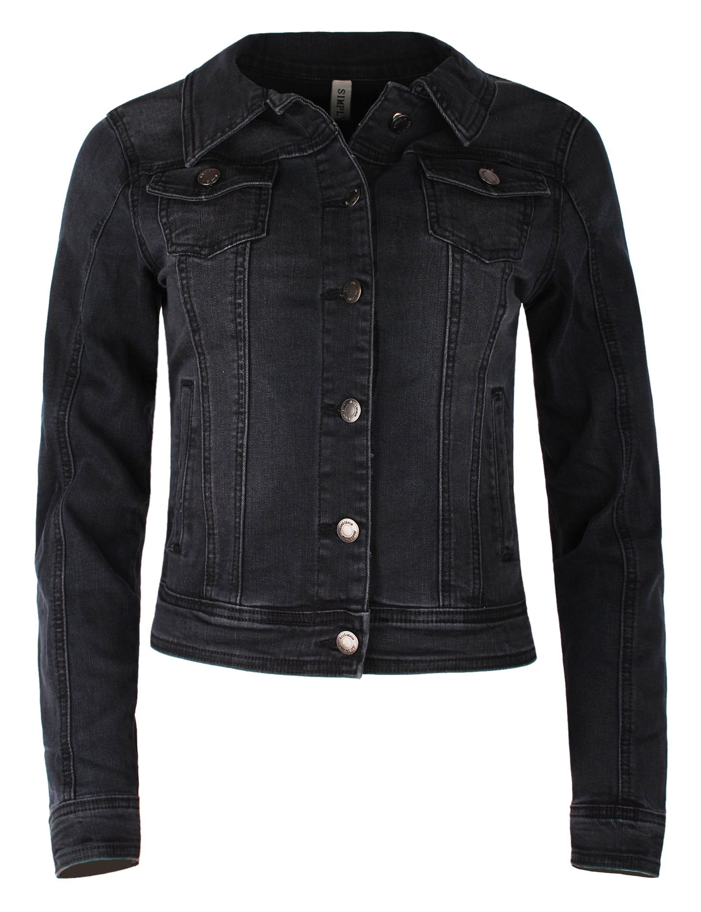 Fraternel Damen Jeansjacke, Taillierte Stretch Denim Jacket mit Knopfleiste, Brust- & Seitentaschen, Casual Used Look J011